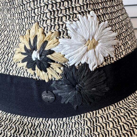 Jessica Simpson Straw Bucket Hat Cottage Core Floral Prairie Boho Garden Party - Picture 2 of 11